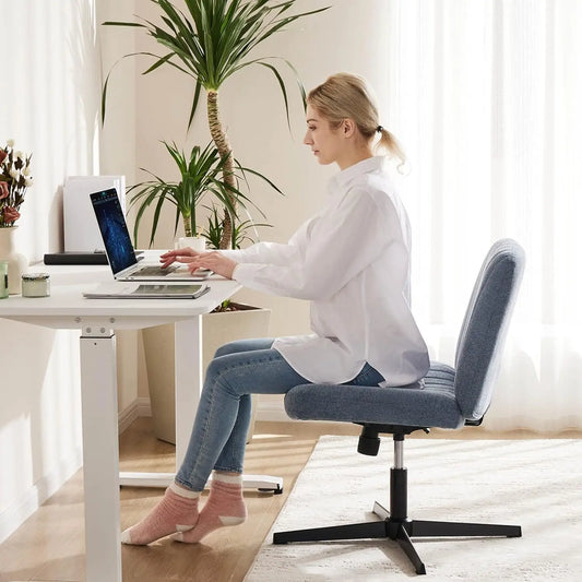 Criss Cross Legged Office Chair, Armless Wide Seat No Wheels, Modern Home Desk Height Adjustable Swivel