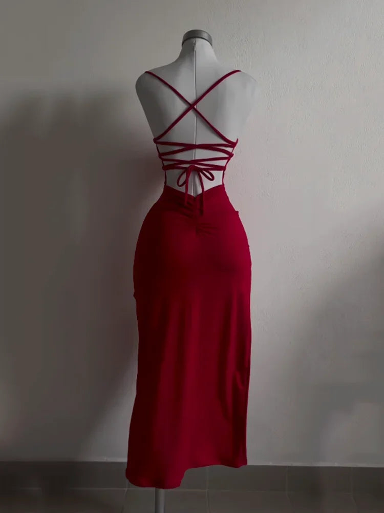 2025 explosive new dress summer high sensibility halter strap Spice Girl bag hip dress