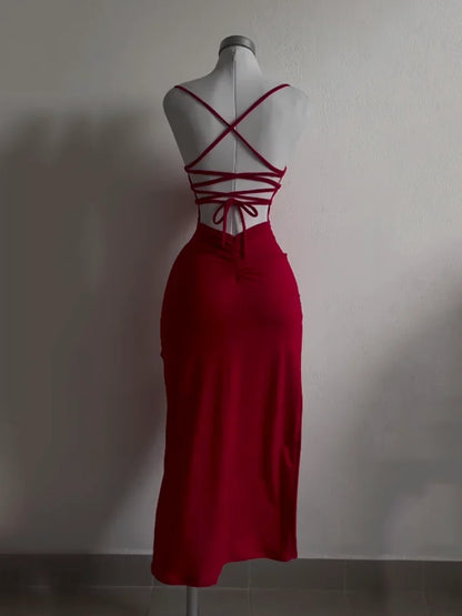 Halter Strap Ankle-Length Dress Polyester Elastane Women's