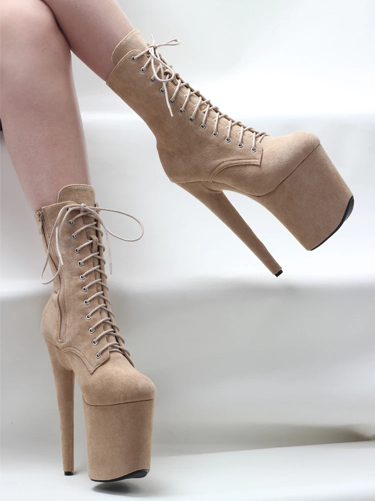 Pole Dance Lace-Up Flannel Ankle Boots 8 Cm Heel 4 In Platform Sizes 36-43