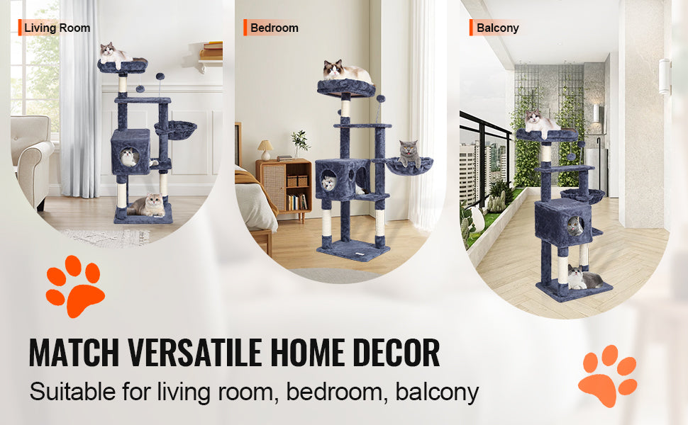 SucceBuy Cat Tree for Indoor Cats Cat Tower with Cat Condo Sisal Scratching Post HammockTop Perch Jumping Platforms Dark Grey