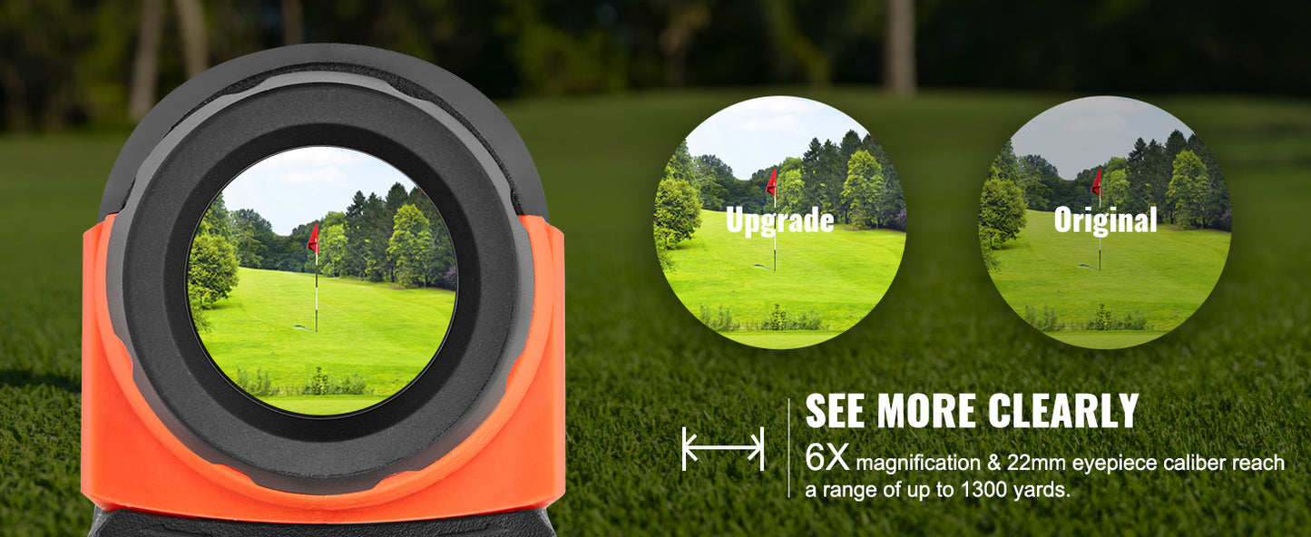 VEVOR 1300 Yards Golf Rangefinder Laser Golfing Hunting Range Finder 6X Magnification Flag Pole Lock Vibration Slope USB Charge