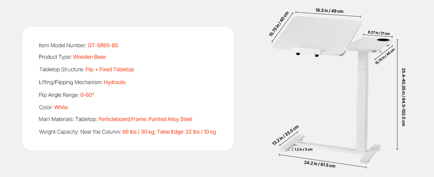 SucceBuy Overbed Table Mobile Bed Side Table with Swivel Casters Height & Angle Adjustable Laptop Desk for Home Office Study