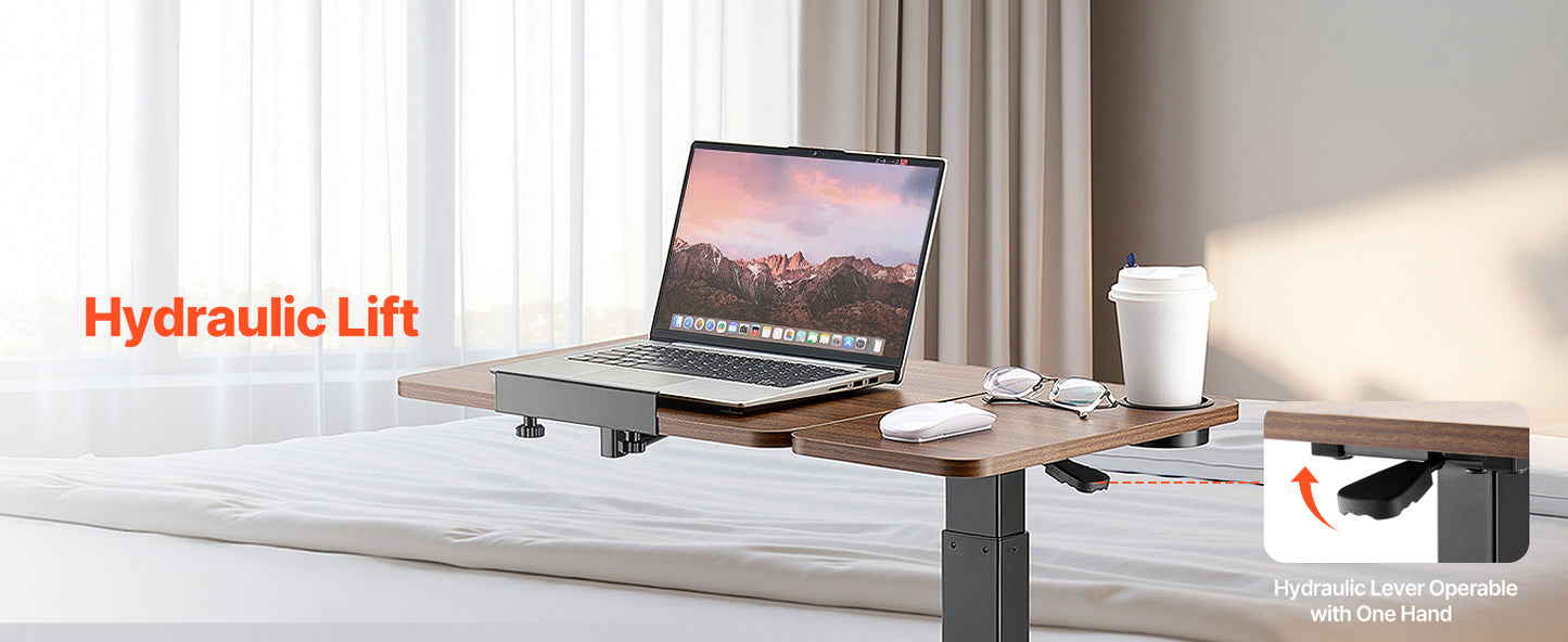 SucceBuy Overbed Table Mobile Bed Side Table with Swivel Casters Height & Angle Adjustable Laptop Desk for Home Office Study
