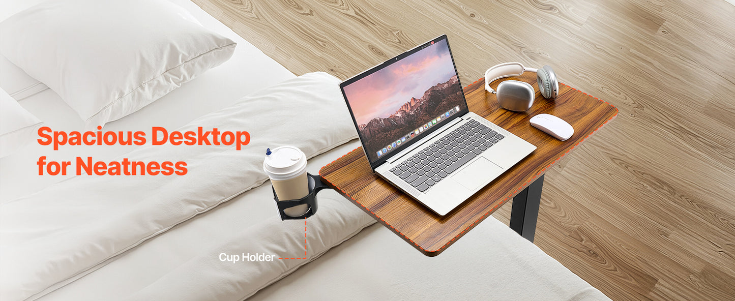 SucceBuy Overbed Table Mobile Bed Side Table with Swivel Casters Height & Angle Adjustable Laptop Desk for Home Office Study