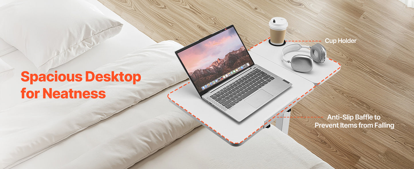 SucceBuy Overbed Table Mobile Bed Side Table with Swivel Casters Height & Angle Adjustable Laptop Desk for Home Office Study