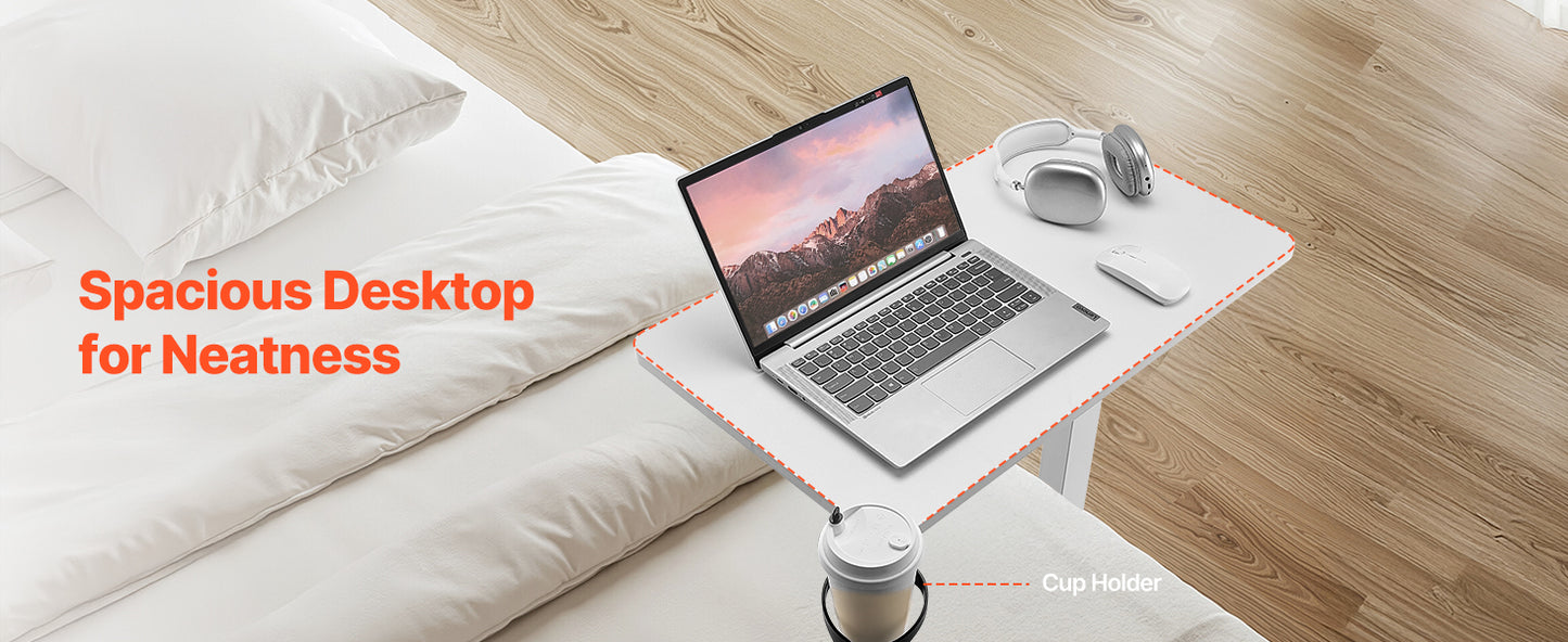 SucceBuy Overbed Table Mobile Bed Side Table with Swivel Casters Height & Angle Adjustable Laptop Desk for Home Office Study