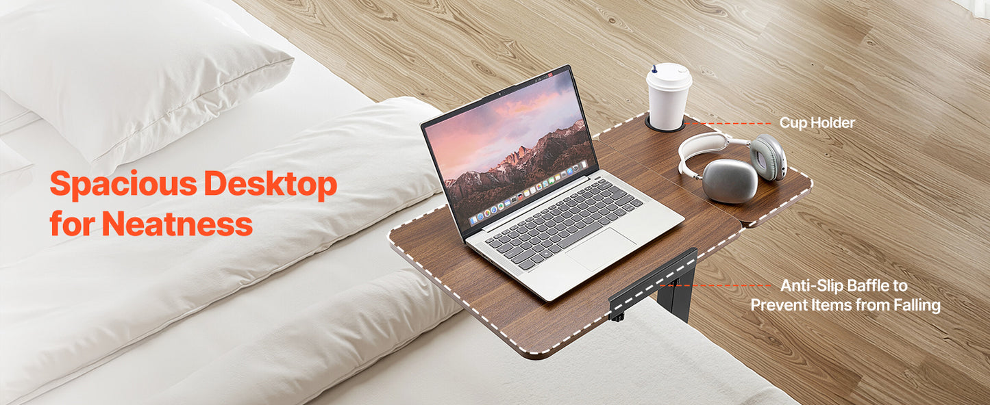SucceBuy Overbed Table Mobile Bed Side Table with Swivel Casters Height & Angle Adjustable Laptop Desk for Home Office Study