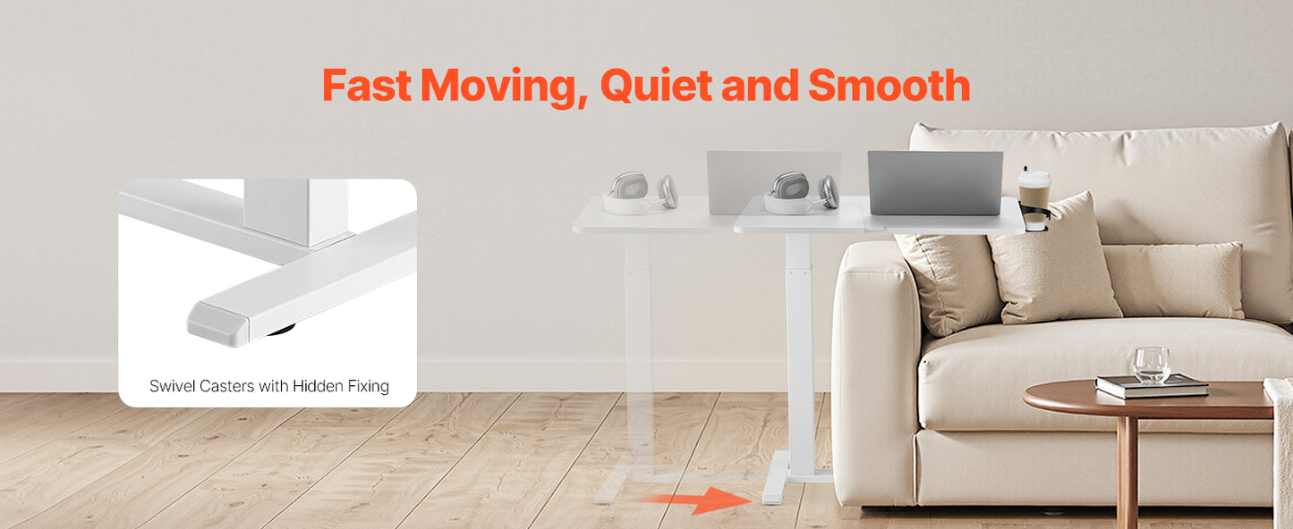 SucceBuy Overbed Table Mobile Bed Side Table with Swivel Casters Height & Angle Adjustable Laptop Desk for Home Office Study