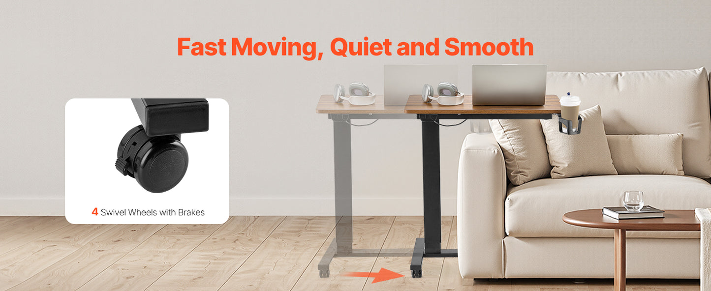 SucceBuy Overbed Table Mobile Bed Side Table with Swivel Casters Height & Angle Adjustable Laptop Desk for Home Office Study