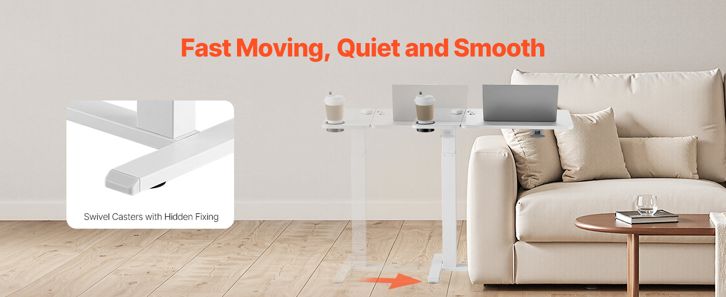 SucceBuy Overbed Table Mobile Bed Side Table with Swivel Casters Height & Angle Adjustable Laptop Desk for Home Office Study