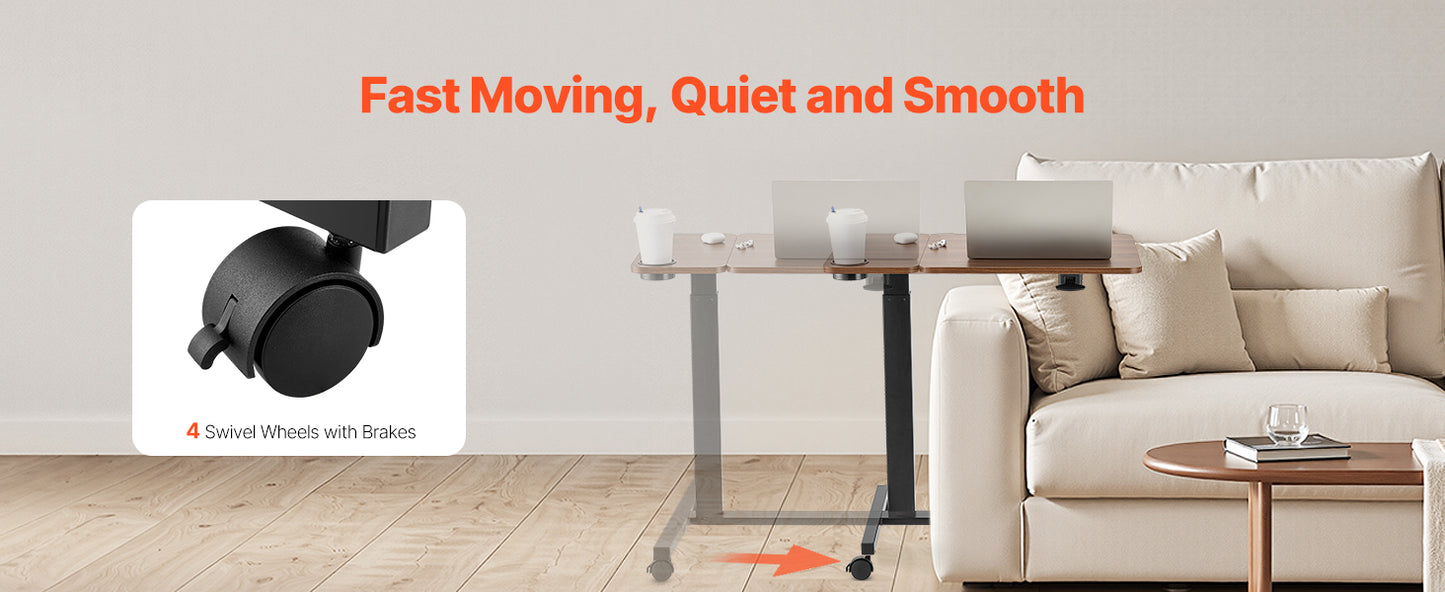 SucceBuy Overbed Table Mobile Bed Side Table with Swivel Casters Height & Angle Adjustable Laptop Desk for Home Office Study