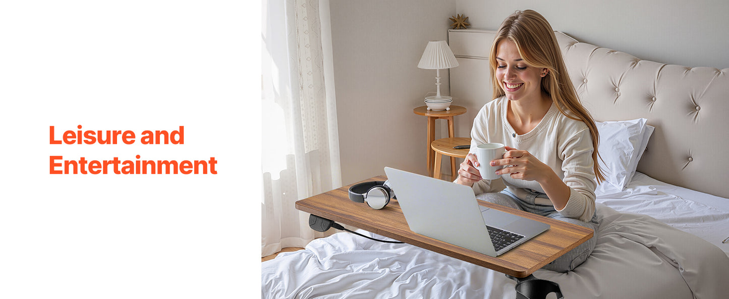 SucceBuy Overbed Table Mobile Bed Side Table with Swivel Casters Height & Angle Adjustable Laptop Desk for Home Office Study