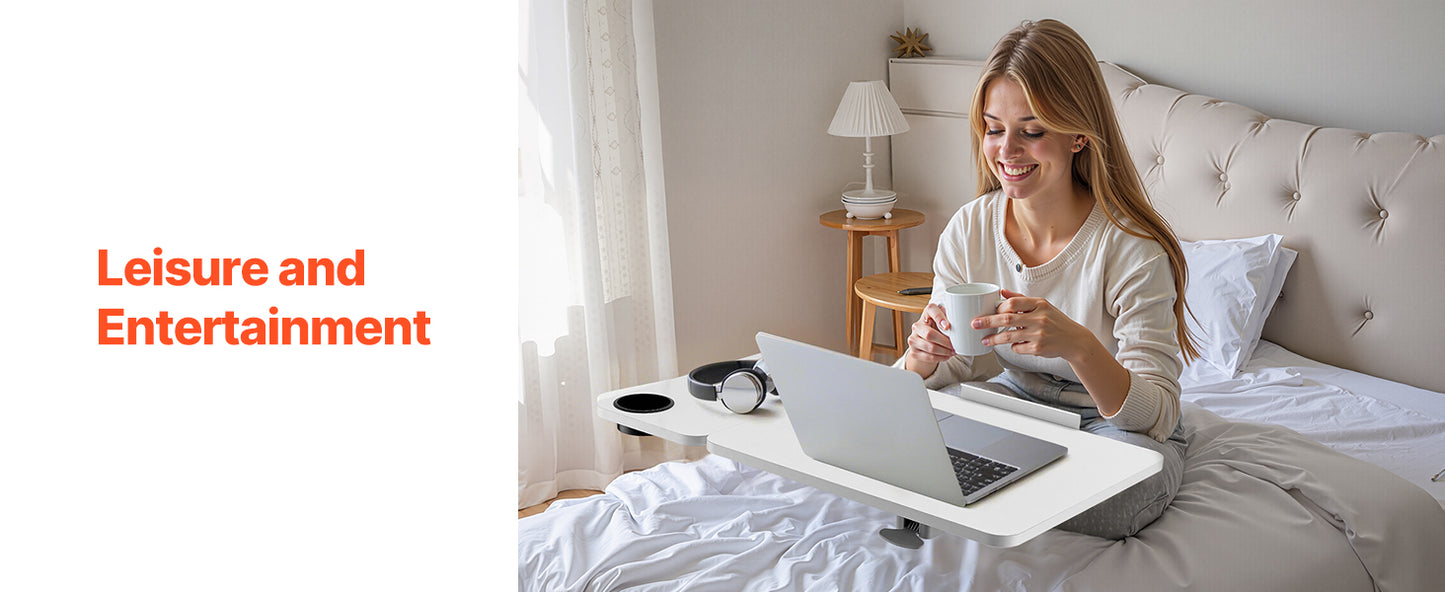 SucceBuy Overbed Table Mobile Bed Side Table with Swivel Casters Height & Angle Adjustable Laptop Desk for Home Office Study