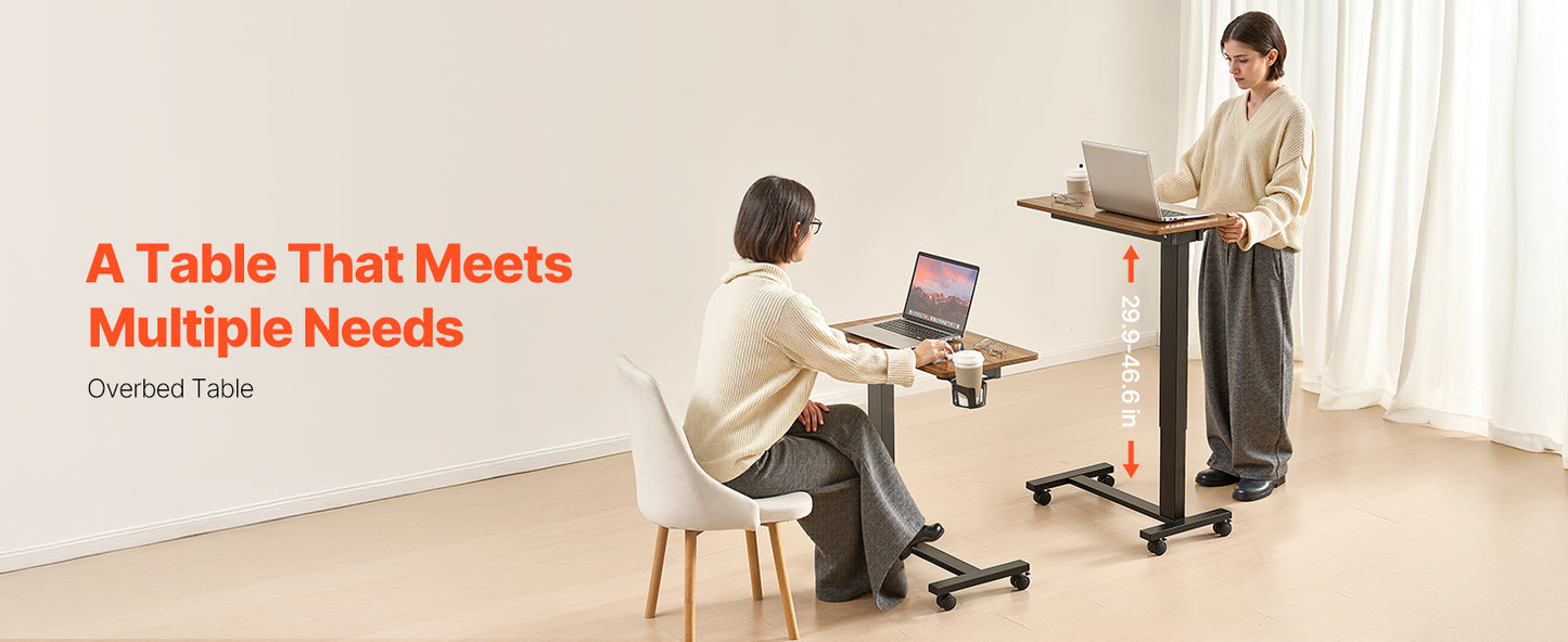 SucceBuy Overbed Table Mobile Bed Side Table with Swivel Casters Height & Angle Adjustable Laptop Desk for Home Office Study