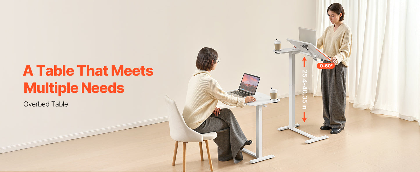 SucceBuy Overbed Table Mobile Bed Side Table with Swivel Casters Height & Angle Adjustable Laptop Desk for Home Office Study