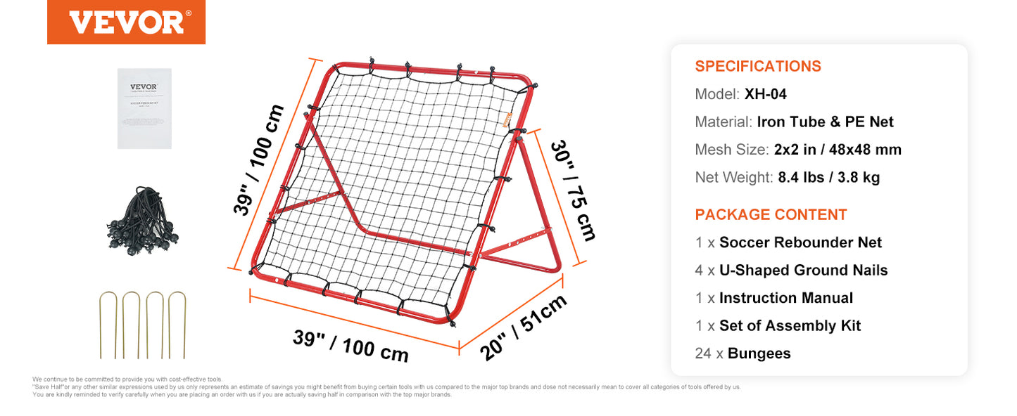 VEVOR 39X39FT Soccer Rebounder Rebound Net Portable Football Training Gifts Adjustable Angles Goal Net Aids & Equipment